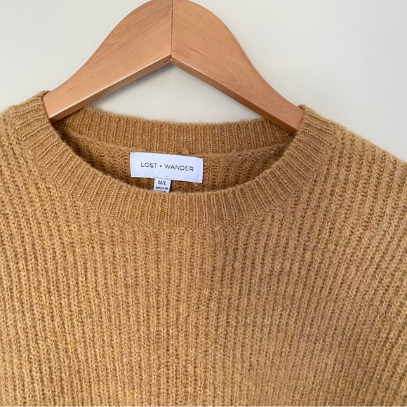 LOST + WANDER Tan Drop-Shoulder Peplum-Hem Wool Sweater - Picture 3 of 7